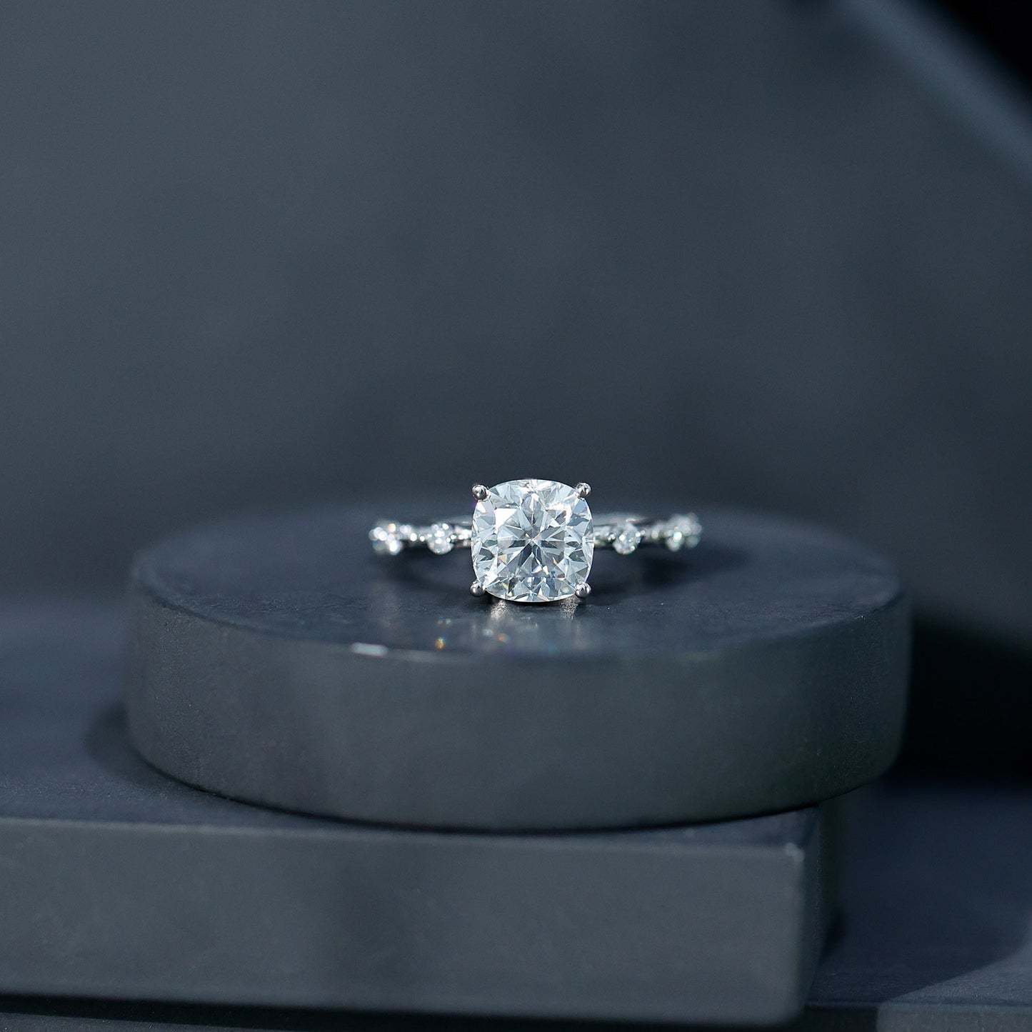 Certified Cushion Cut Moissanite Huge Engagement Ring