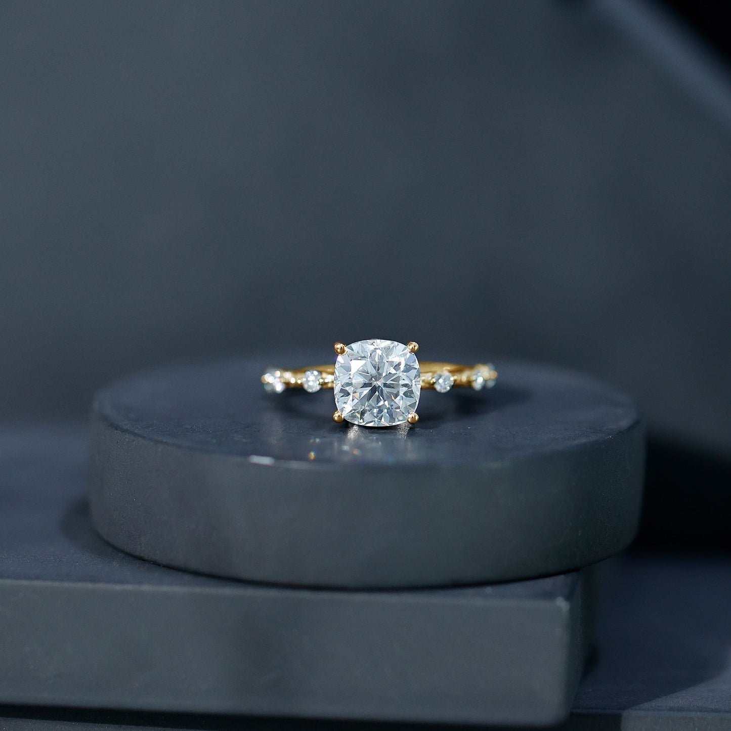 Certified Cushion Cut Moissanite Huge Engagement Ring