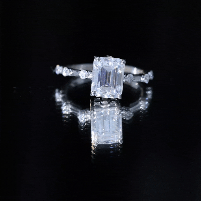 Emerald Cut Moissanite Large Engagement Ring With Certificate