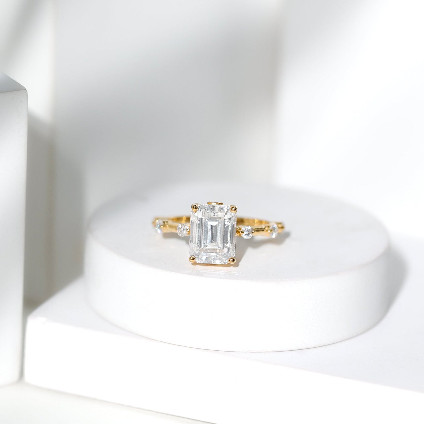 Emerald Cut Moissanite Large Engagement Ring With Certificate