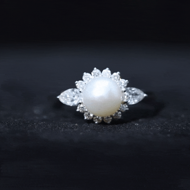 Cultured 3 Carat Freshwater Pearl Engagement Ring with Diamond Halo