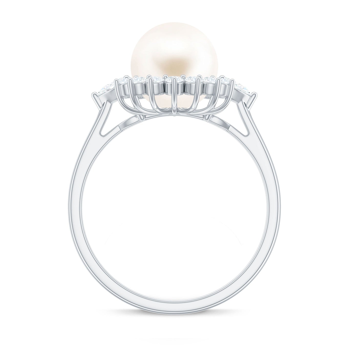 Cultured 3 Carat Freshwater Pearl Engagement Ring with Diamond Halo