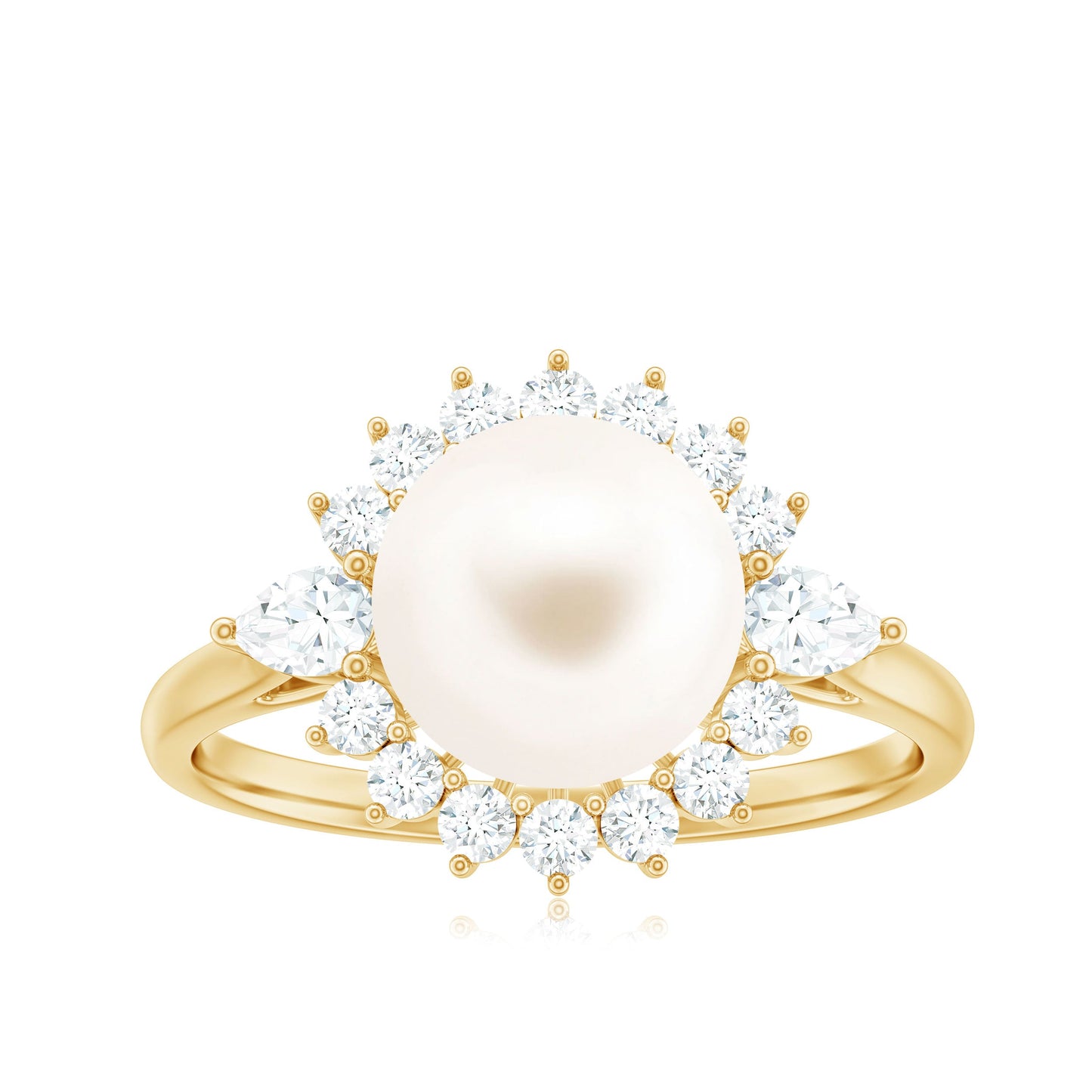 Cultured 3 Carat Freshwater Pearl Engagement Ring with Diamond Halo