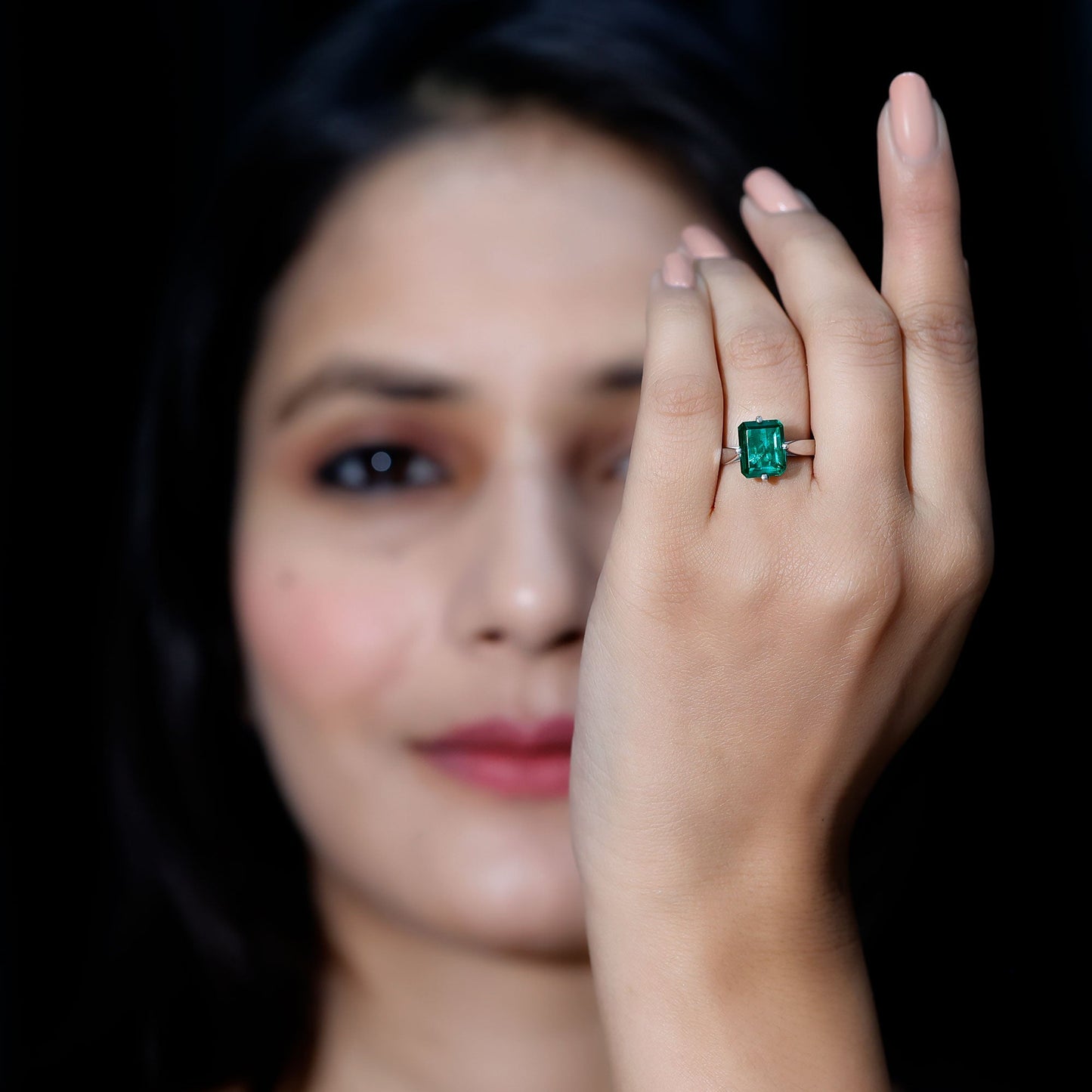3 Carat Emerald Cut Lab Grown Emerald Solitaire Engagement Ring