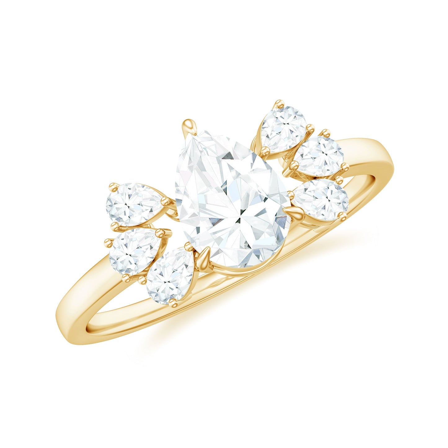 Certified Moissanite Pear Shape Engagement Ring with Trio