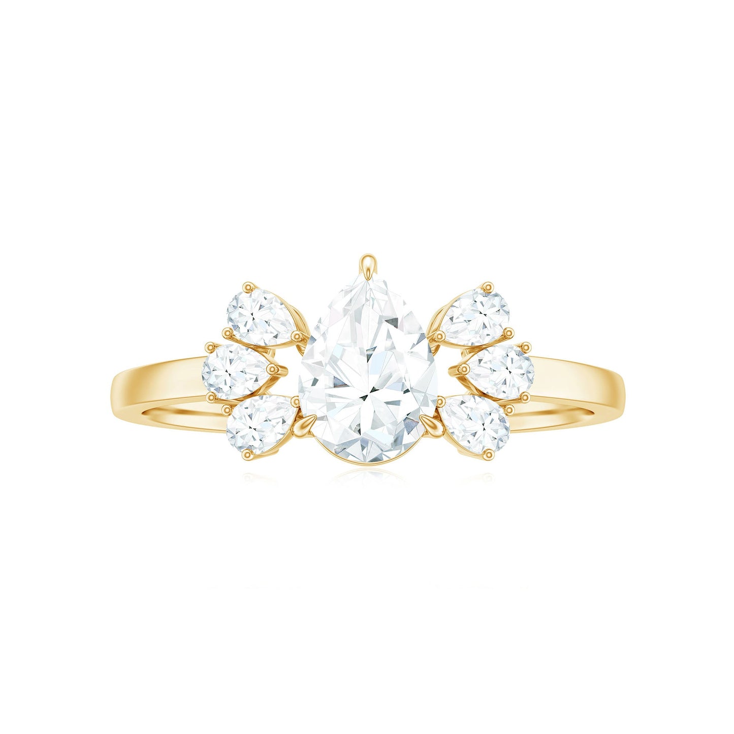Certified Moissanite Pear Shape Engagement Ring with Trio