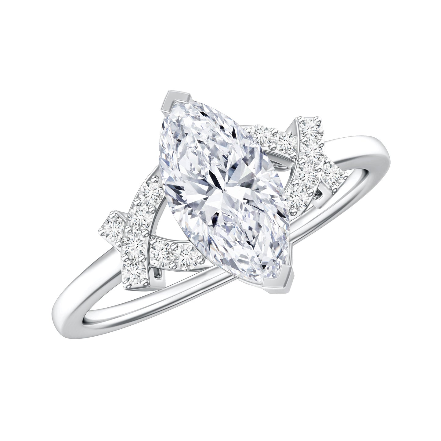 Certified 1 Carat Moissanite Marquise Engagement Ring in Split Shank