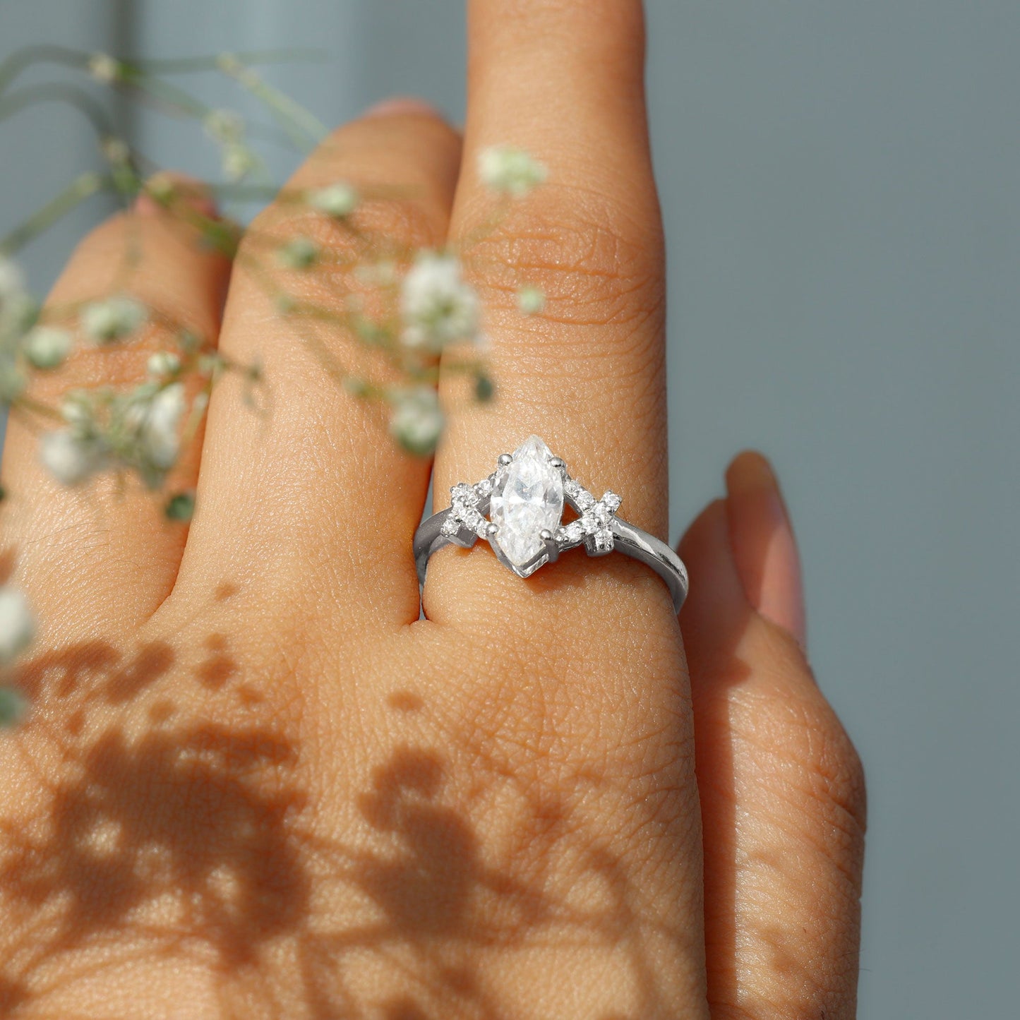 Certified 1 Carat Moissanite Marquise Engagement Ring in Split Shank