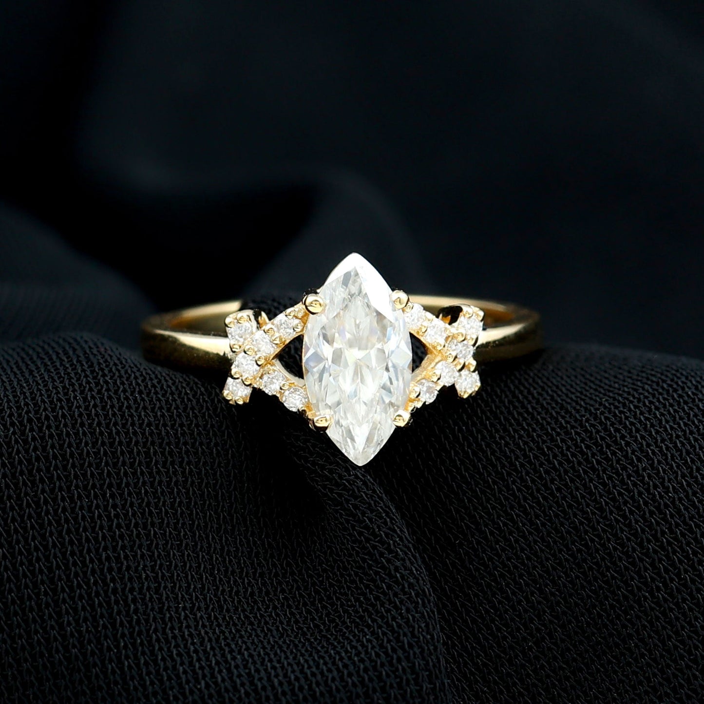 Certified 1 Carat Moissanite Marquise Engagement Ring in Split Shank