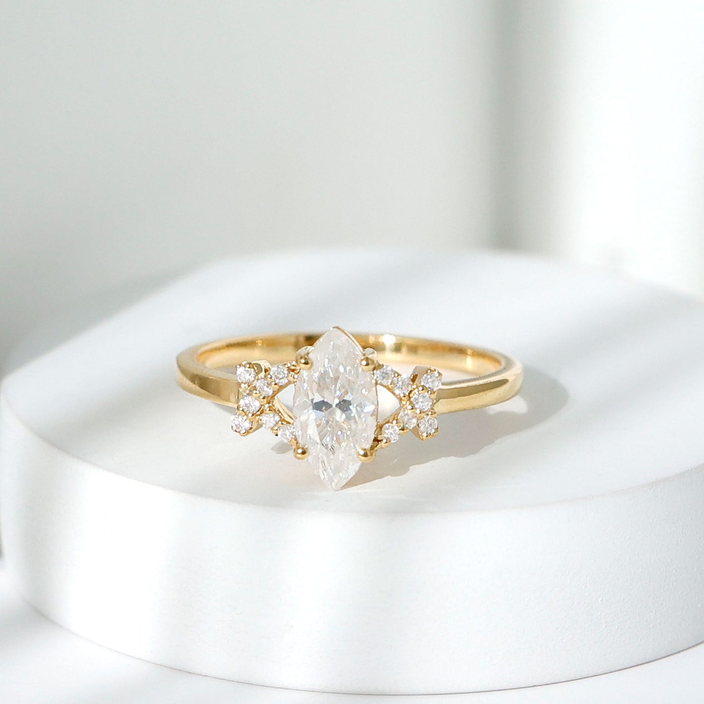 Certified 1 Carat Moissanite Marquise Engagement Ring in Split Shank