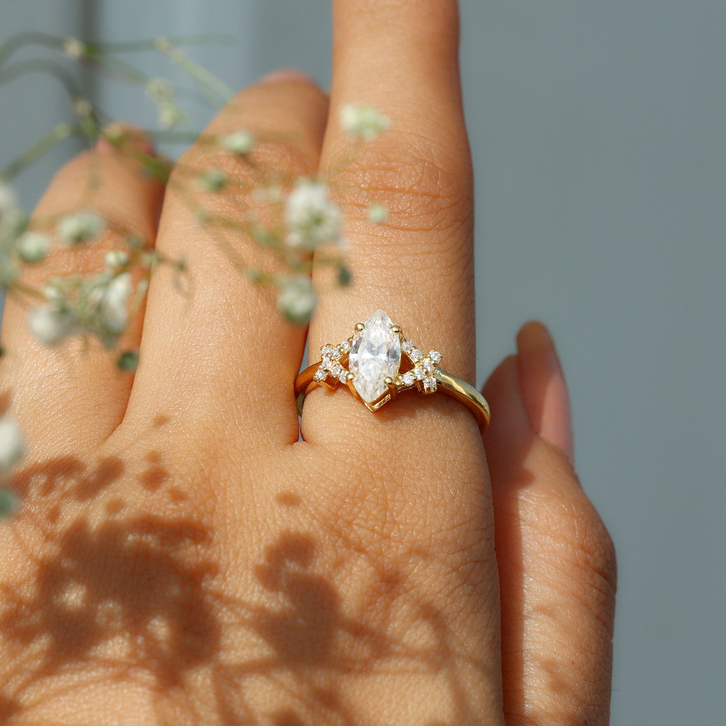 Certified 1 Carat Moissanite Marquise Engagement Ring in Split Shank