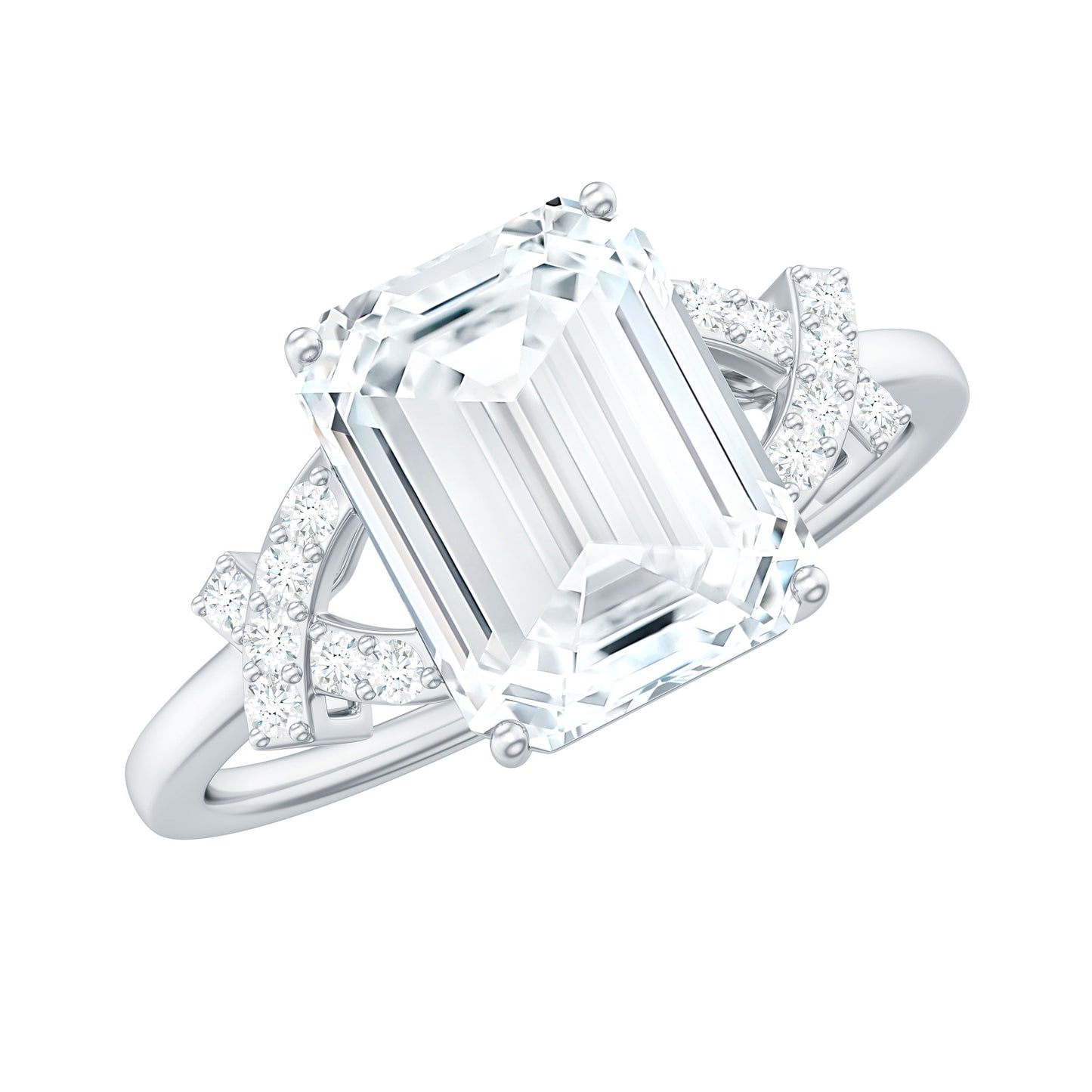 2.8 Carat Emerald Cut Certified Moissanite Solitaire Engagement Ring
