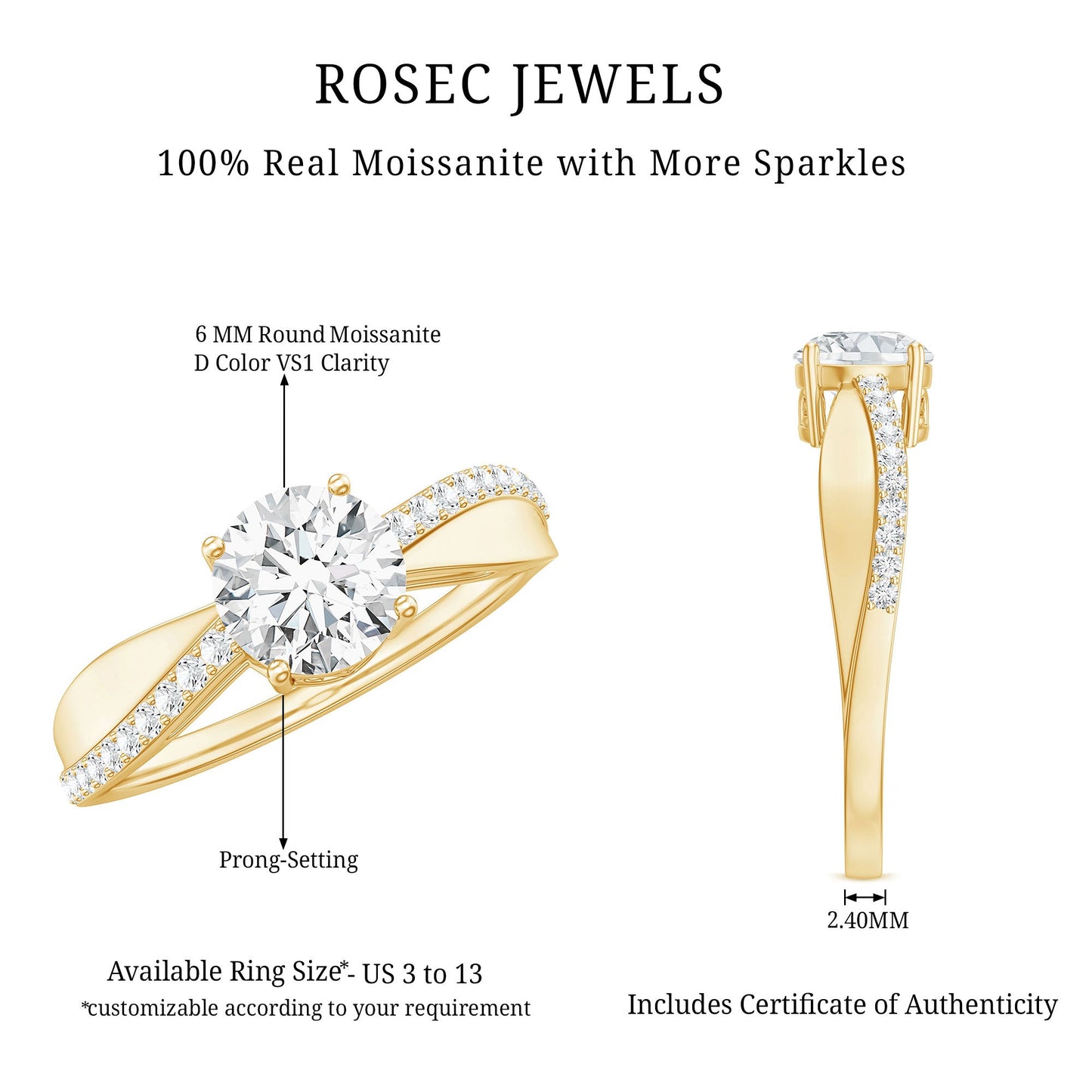 Classic Round Cut Moissanite Solitaire Engagement Ring for Women