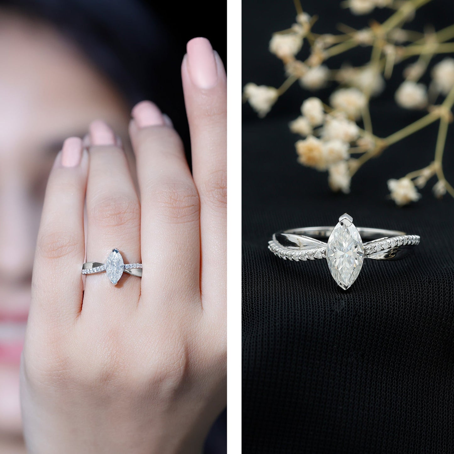 Classic Marquise Cut Moissanite Solitaire Engagement Ring