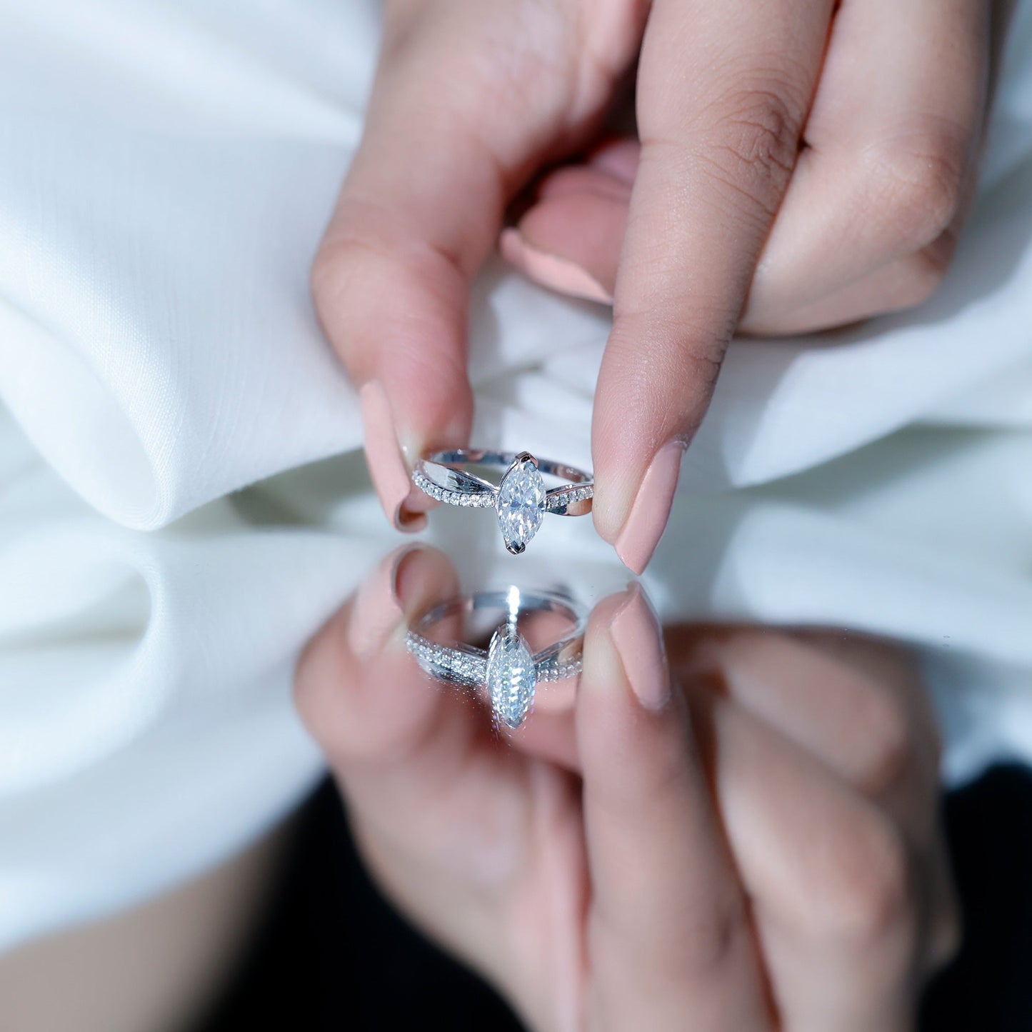Classic Marquise Cut Moissanite Solitaire Engagement Ring
