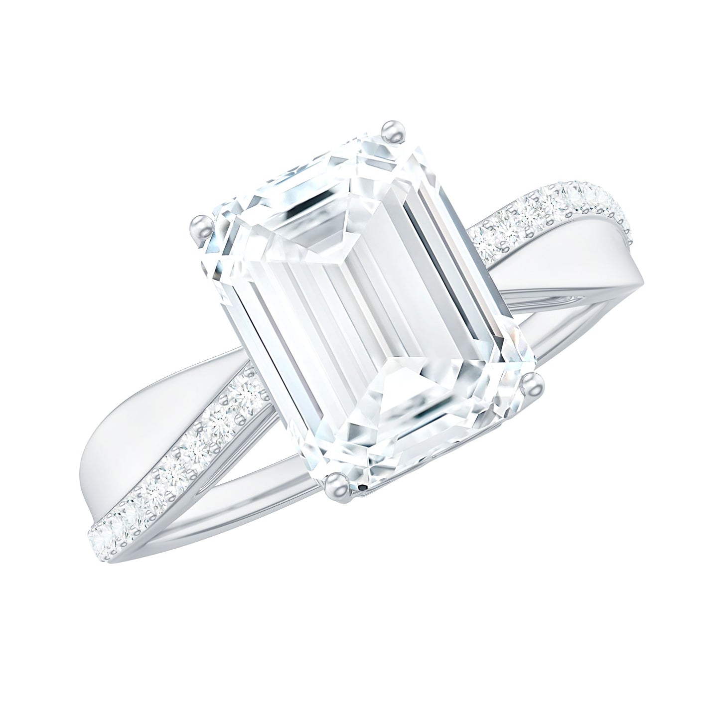 2.8 Carat Emerald Cut Moissanite Solitaire Classic Engagement Ring