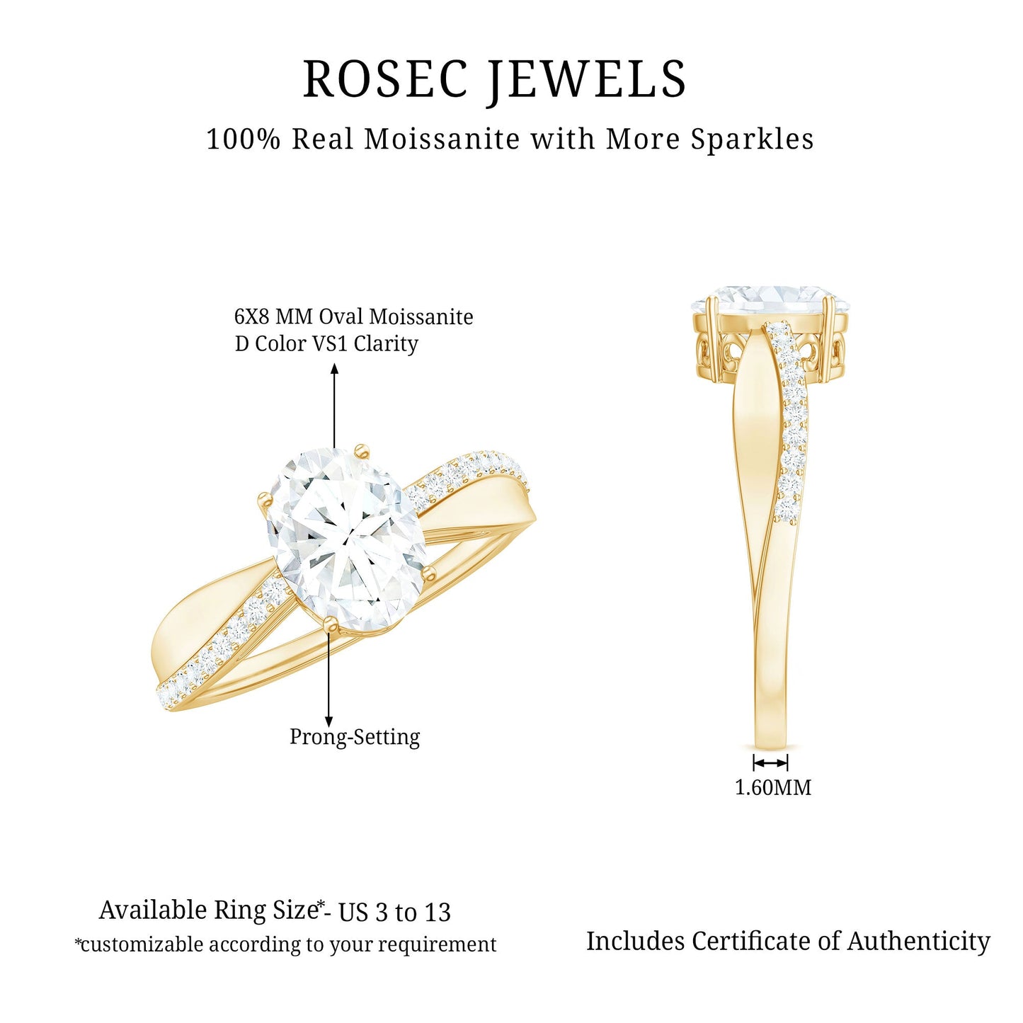 1.2 Carat Brilliant Cut Certified Moissanite Engagement Ring