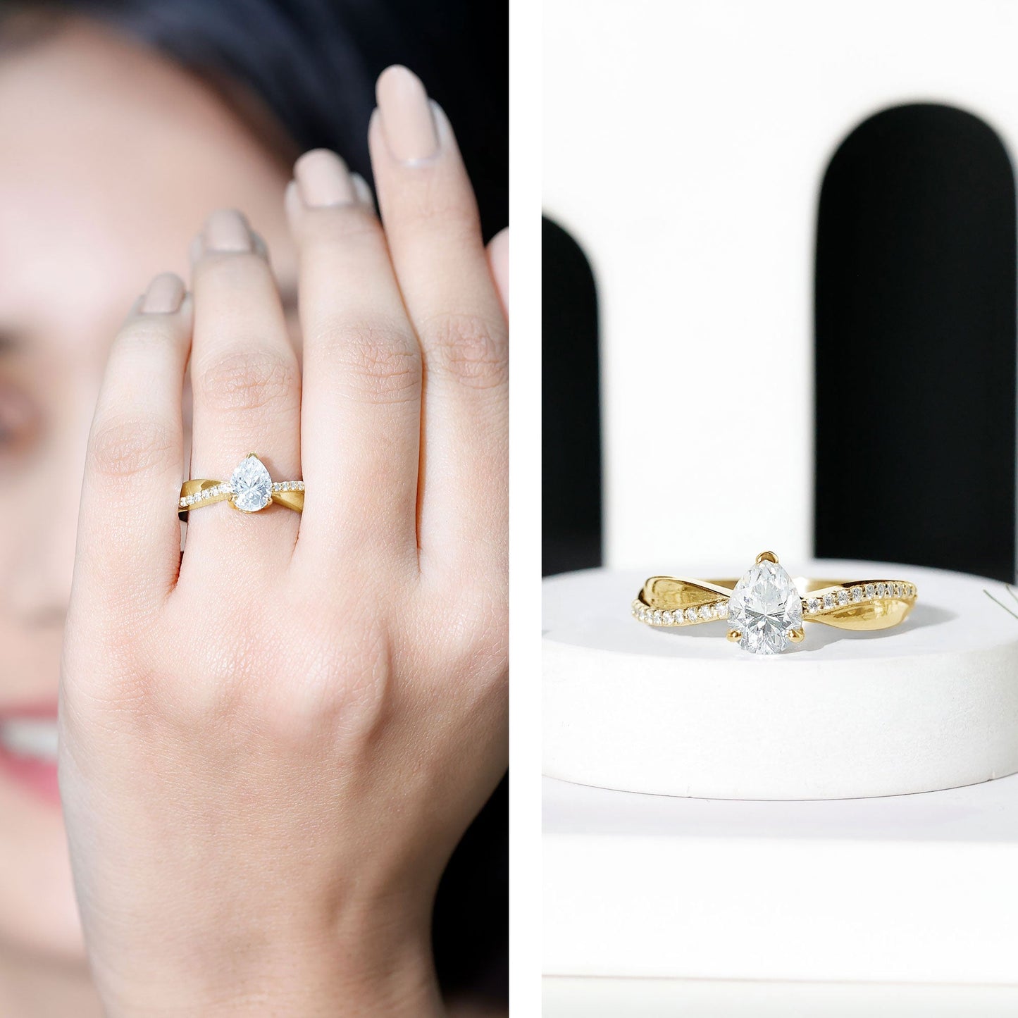 1.3 Carat Pear Shape Moissanite Solitaire Engagement Ring