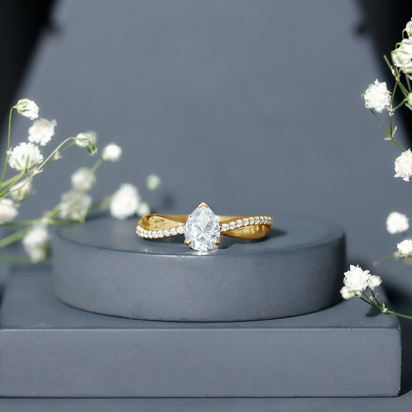 1.3 Carat Pear Shape Moissanite Solitaire Engagement Ring