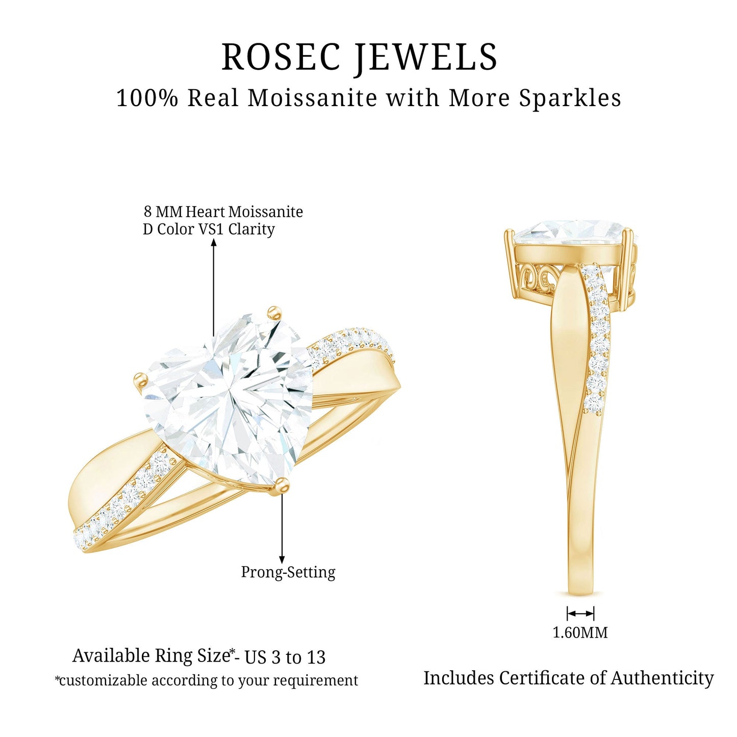 Heart Shape Moissanite Solitaire Engagement Ring for Her