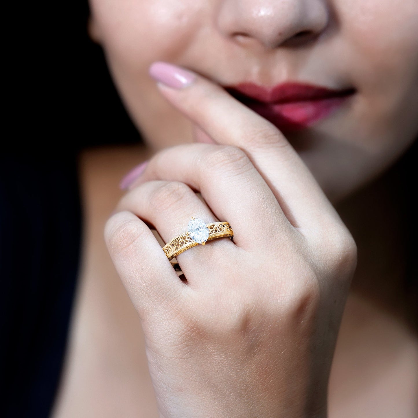 1.2 Carat Moissanite Oblong Engagement Ring with Filigree Shank