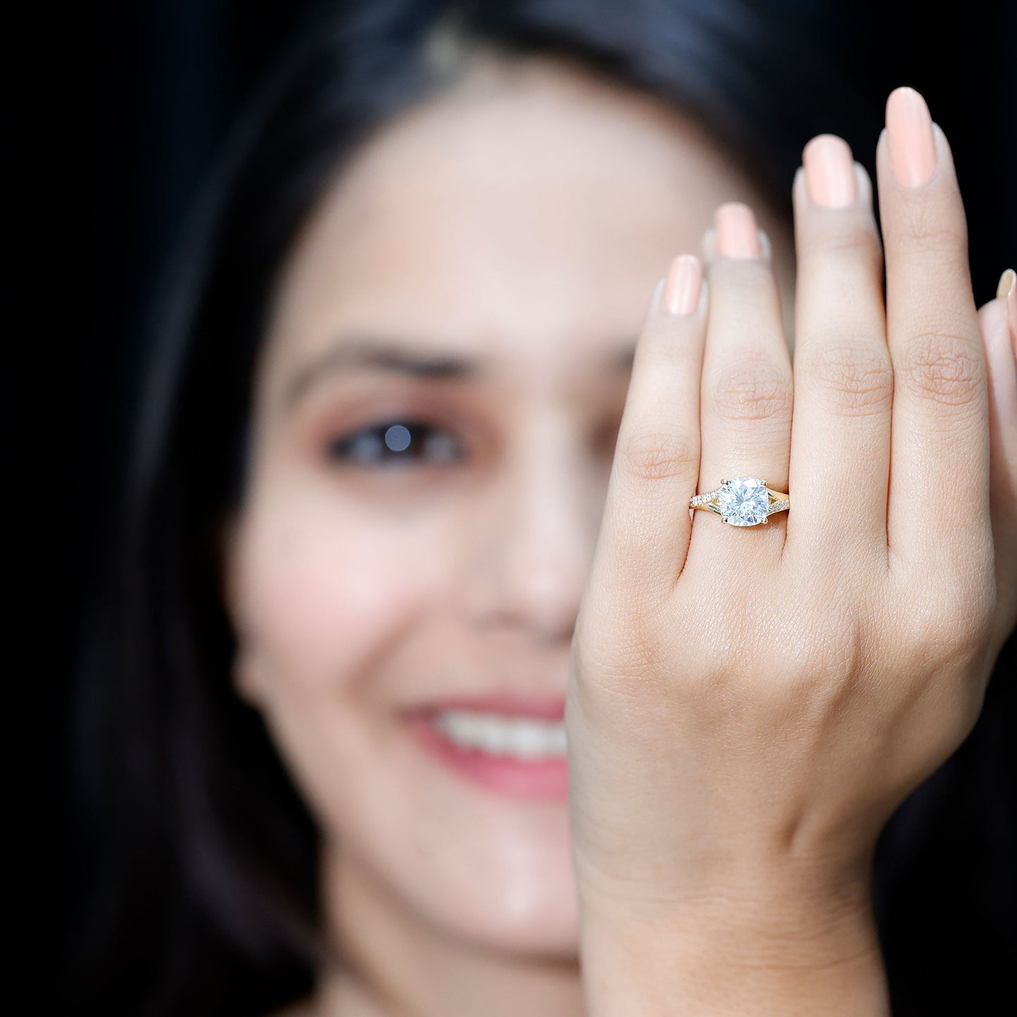 Huge Cushion Cut Moissanite Engagement Ring with Split Shank