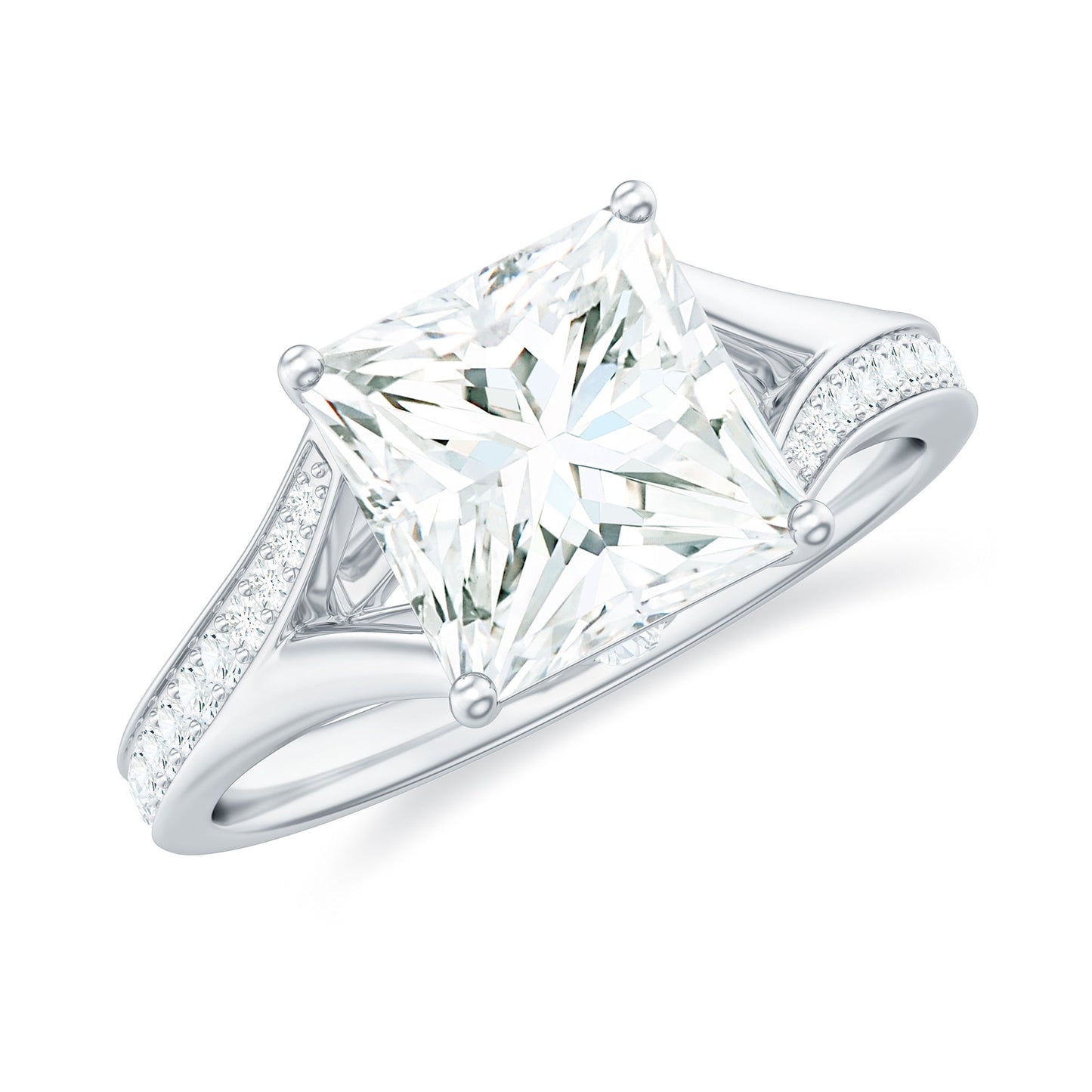3 Carat Princess Cut Moissanite Solitaire Engagement Ring with Split Shank
