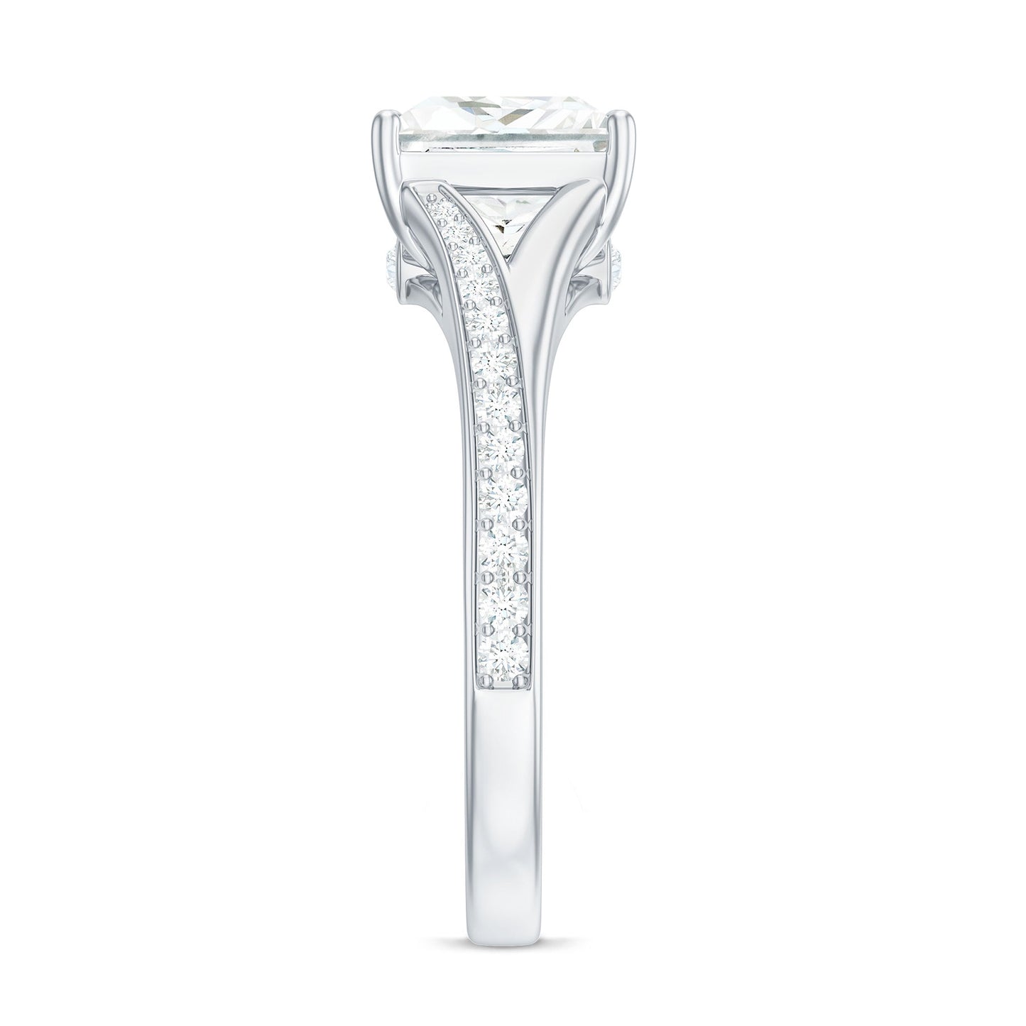 3 Carat Princess Cut Moissanite Solitaire Engagement Ring with Split Shank