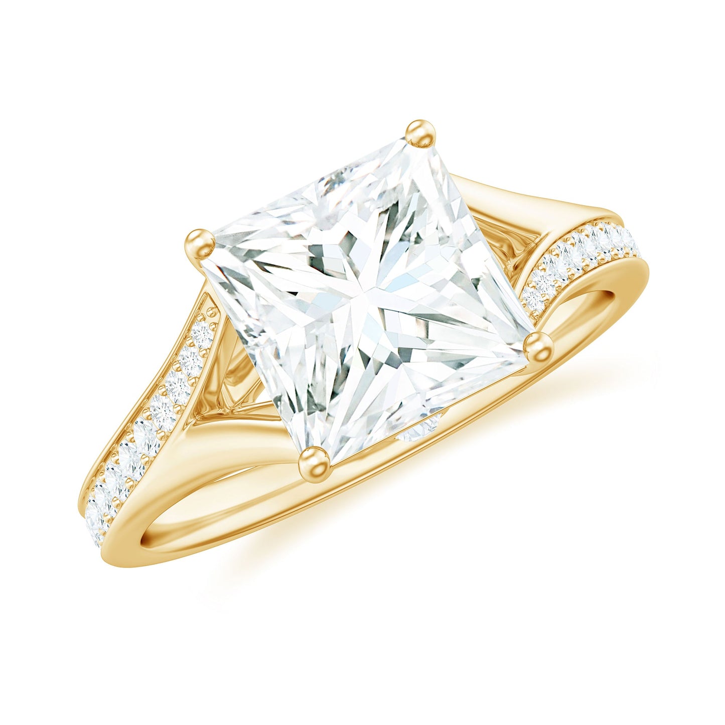 3 Carat Princess Cut Moissanite Solitaire Engagement Ring with Split Shank
