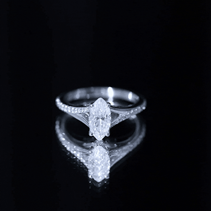 Marquise Cut Moissanite Solitaire Engagement Ring with Split Shank