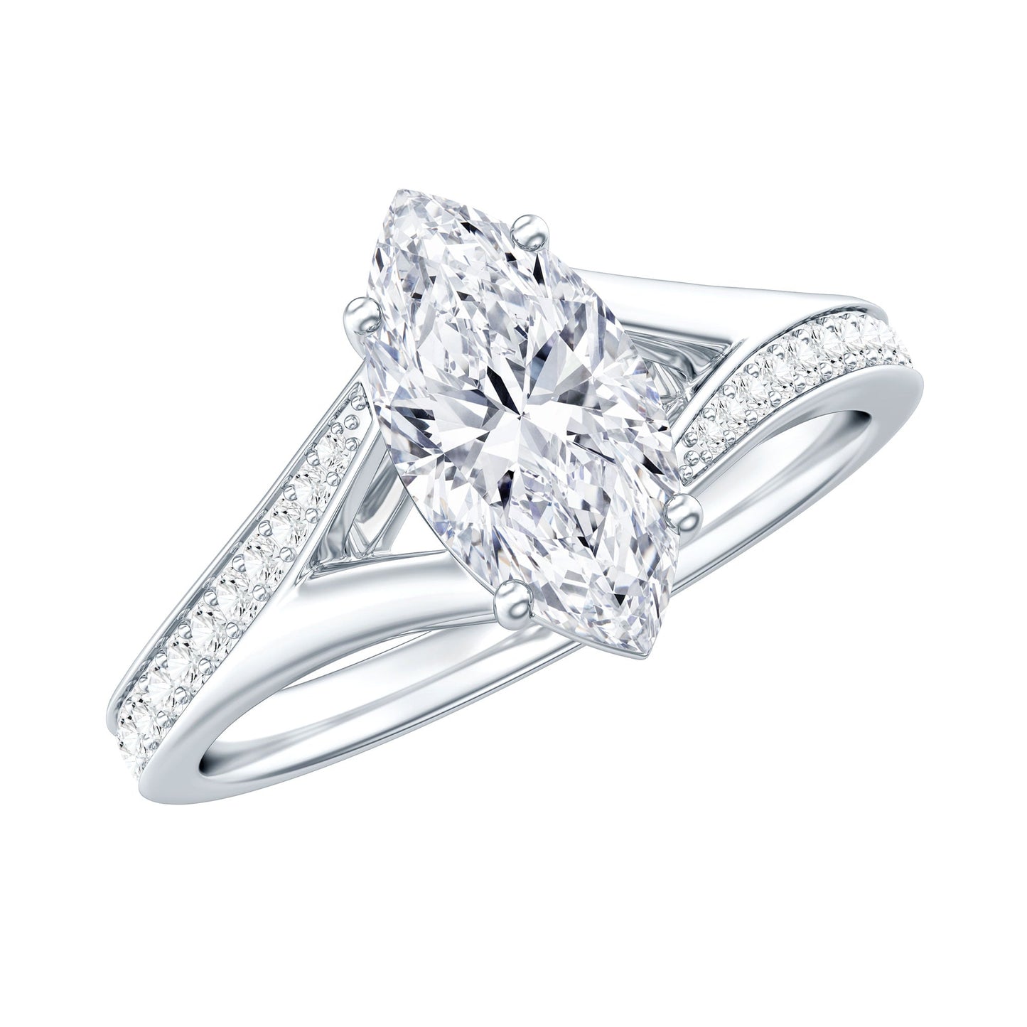 Marquise Cut Moissanite Solitaire Engagement Ring with Split Shank