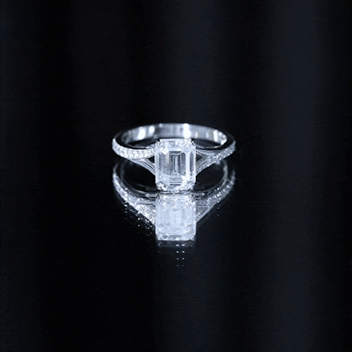 Emerald Cut Moissanite Solitaire Engagement Ring with Split Shank