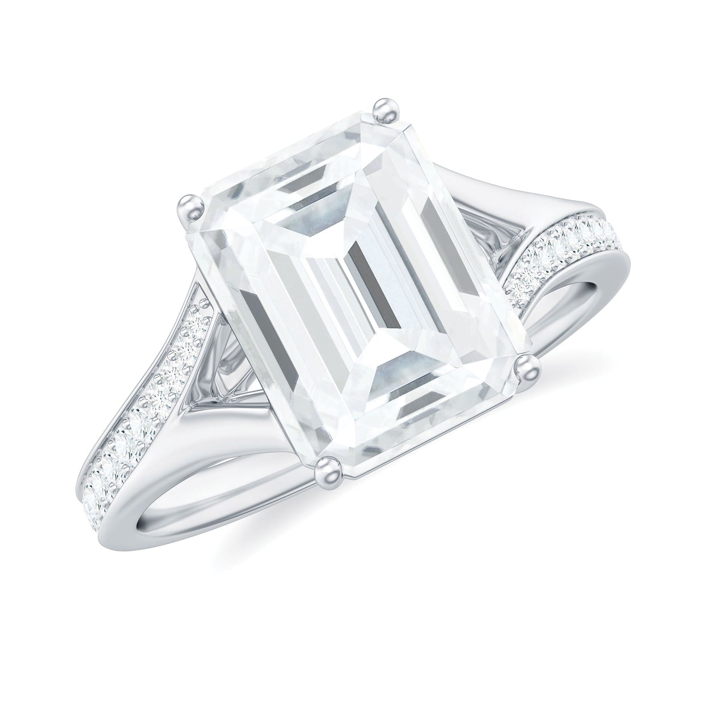 Emerald Cut Moissanite Solitaire Engagement Ring with Split Shank