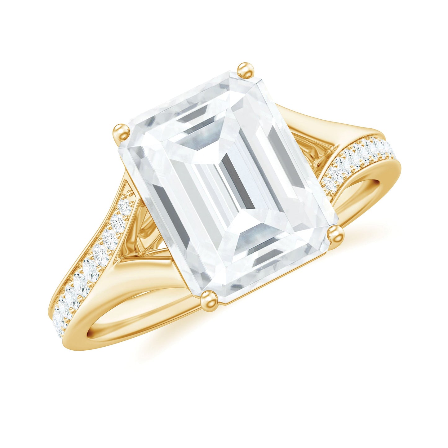 Emerald Cut Moissanite Solitaire Engagement Ring with Split Shank