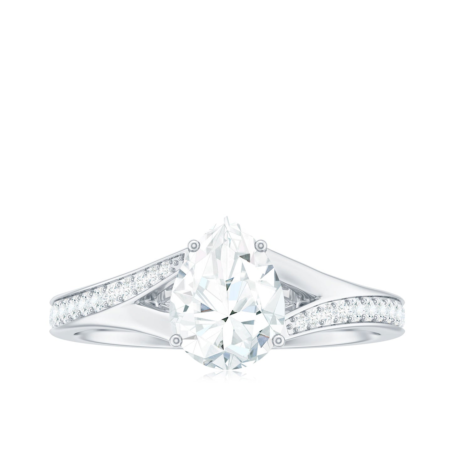 1.3 Carat Pear Cut Moissanite Solitaire Engagement Ring with Split Shank
