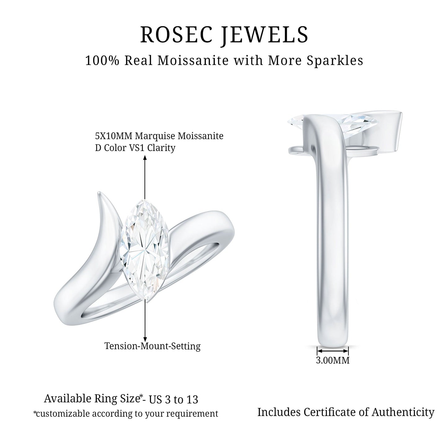 Moissanite Marquise Cut Engagement Ring In Tension Setting