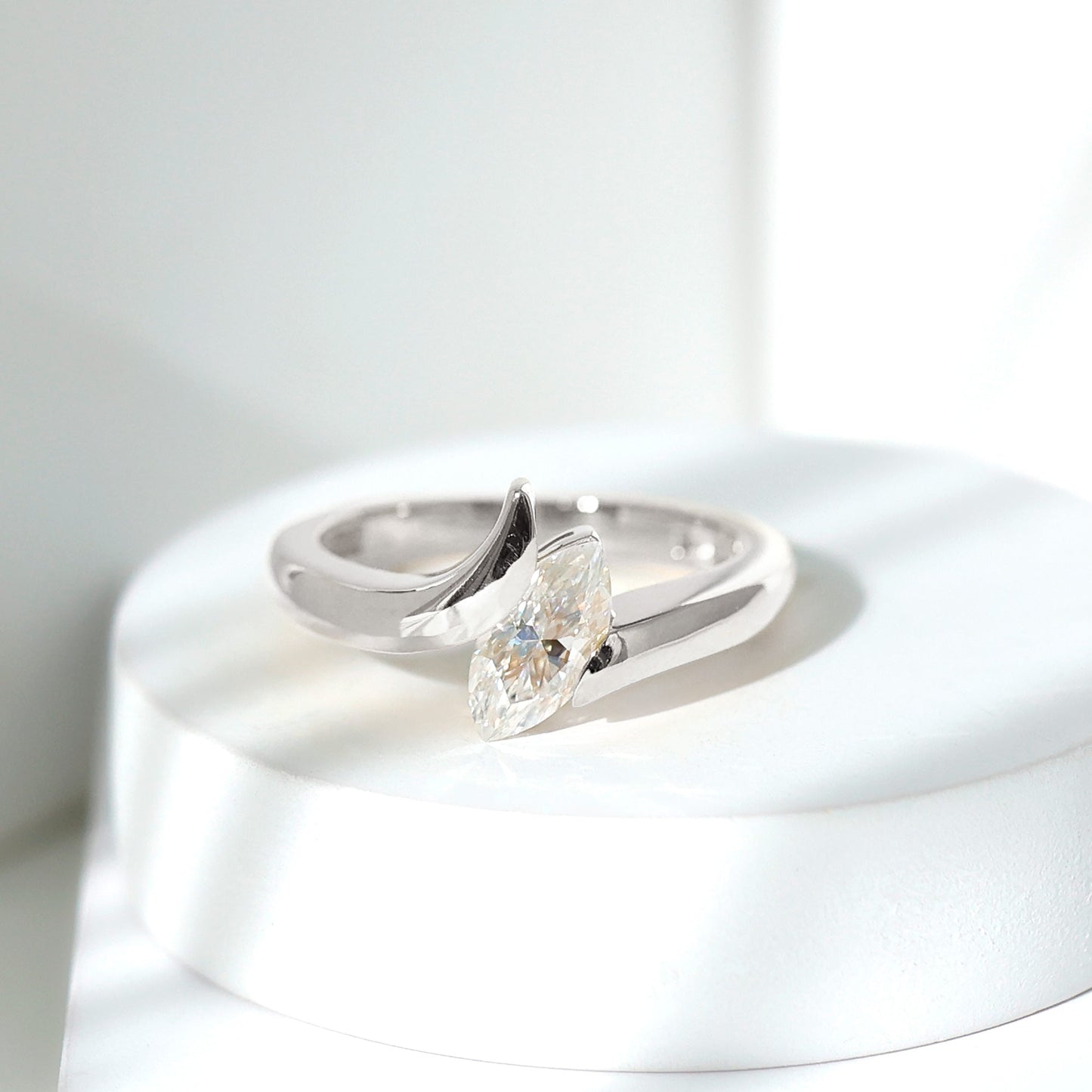 Moissanite Marquise Cut Engagement Ring In Tension Setting
