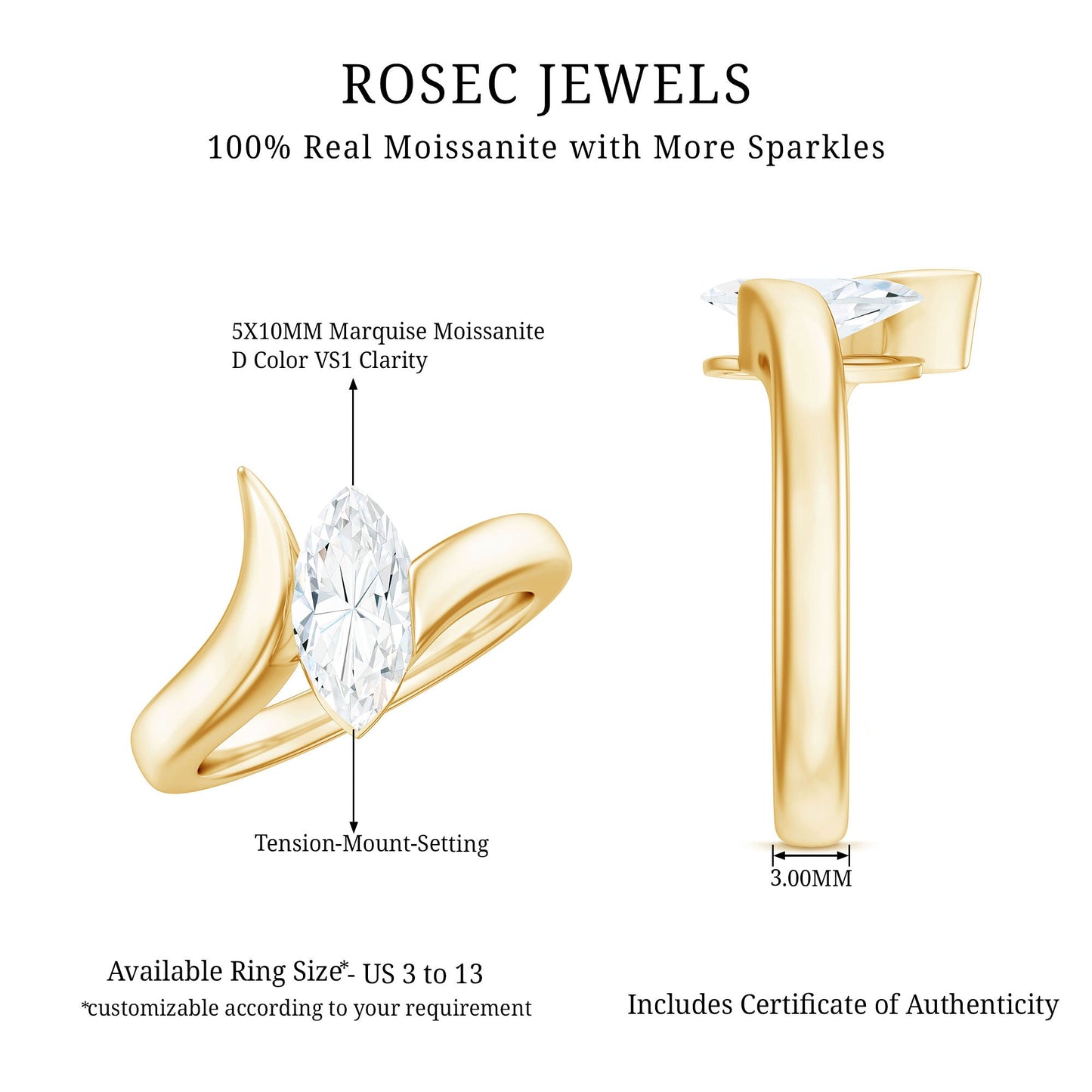 Moissanite Marquise Cut Engagement Ring In Tension Setting