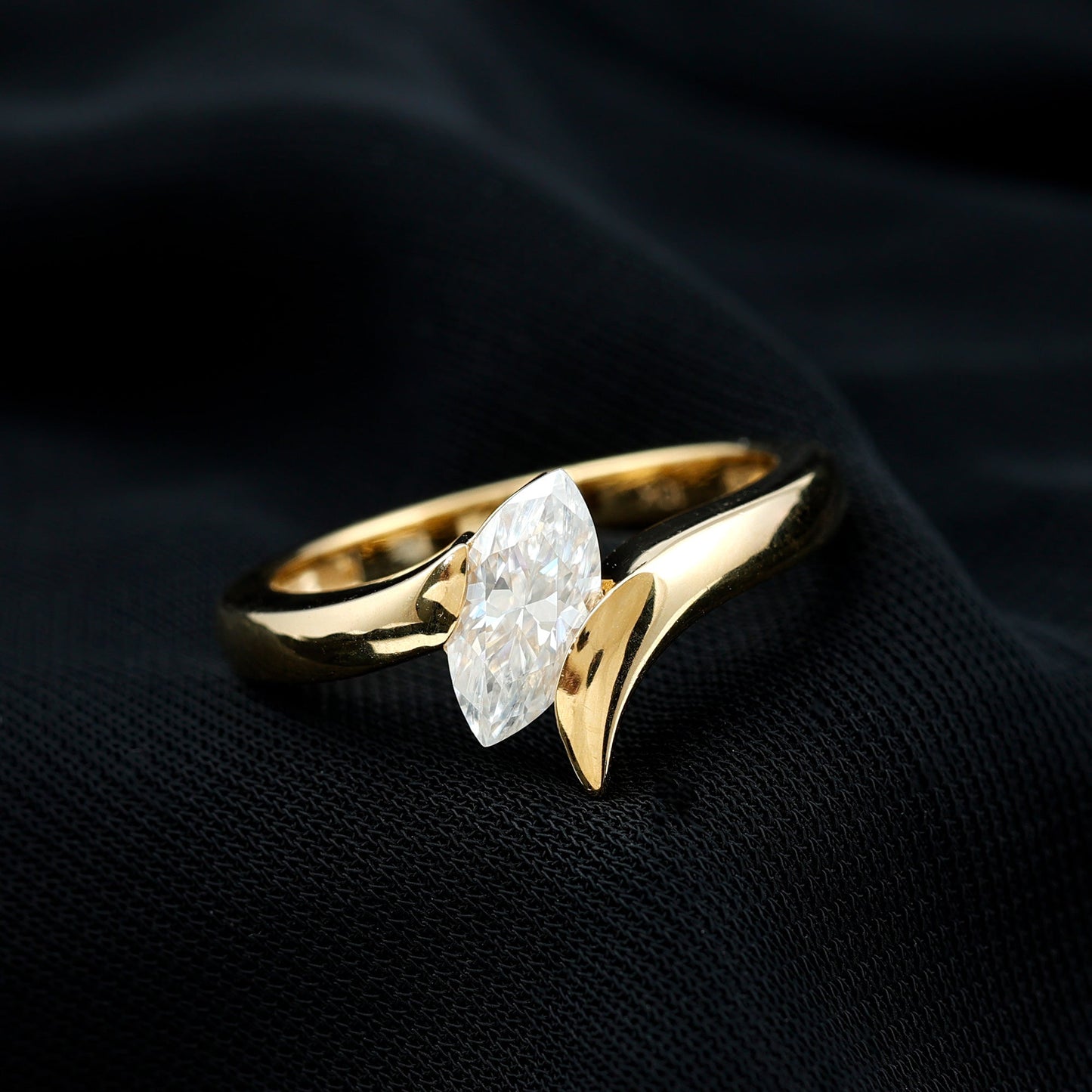 Moissanite Marquise Cut Engagement Ring In Tension Setting