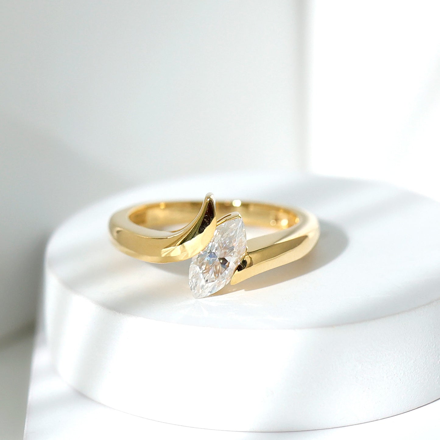 Moissanite Marquise Cut Engagement Ring In Tension Setting