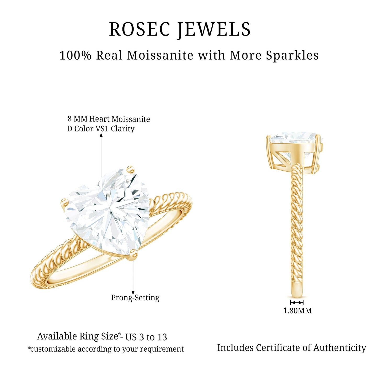 2 Carat Moissanite Engagement Ring with Twisted Rope Shank