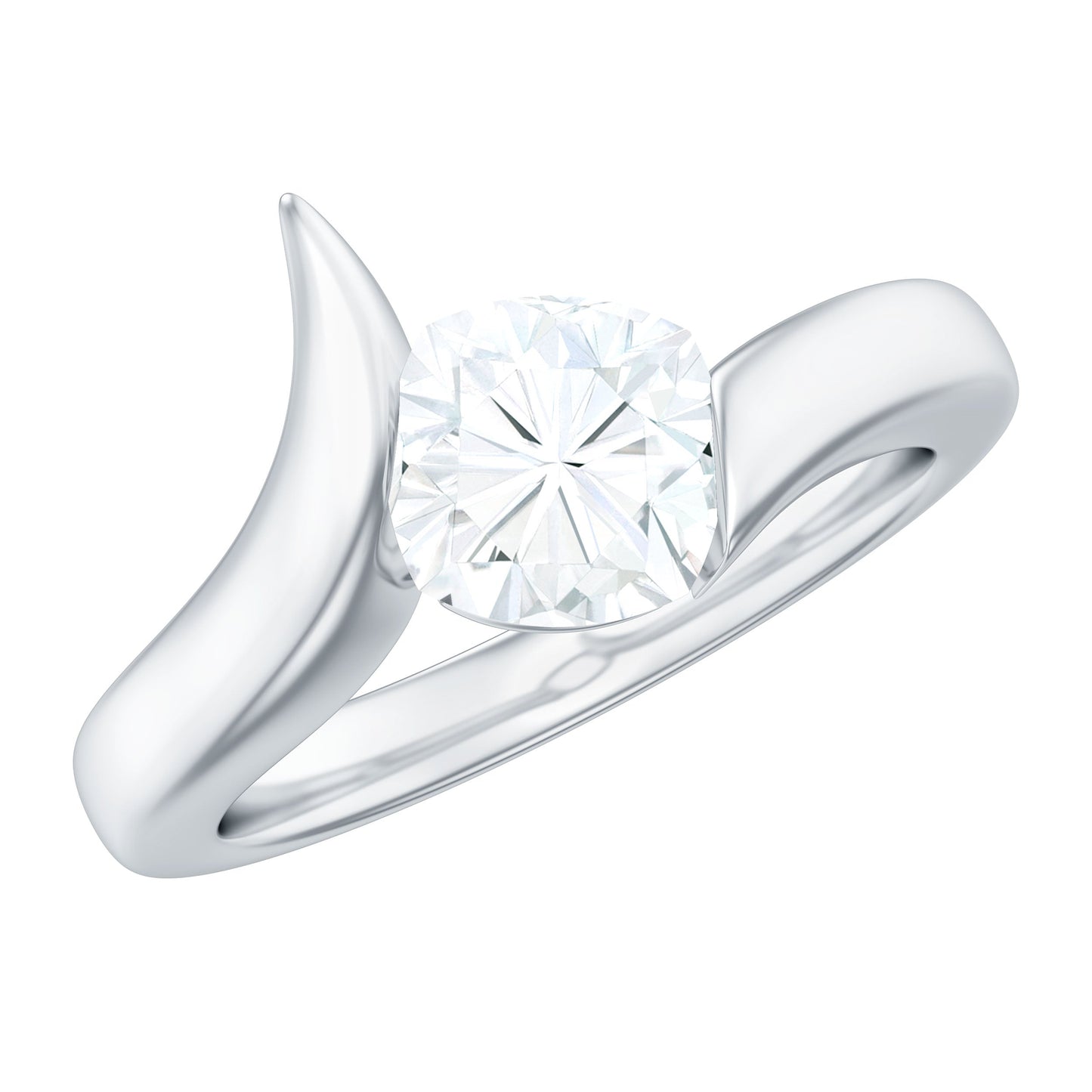 1.7 Carat Cushion Cut Moissanite Solitaire Engagement Ring with Bypass Shank