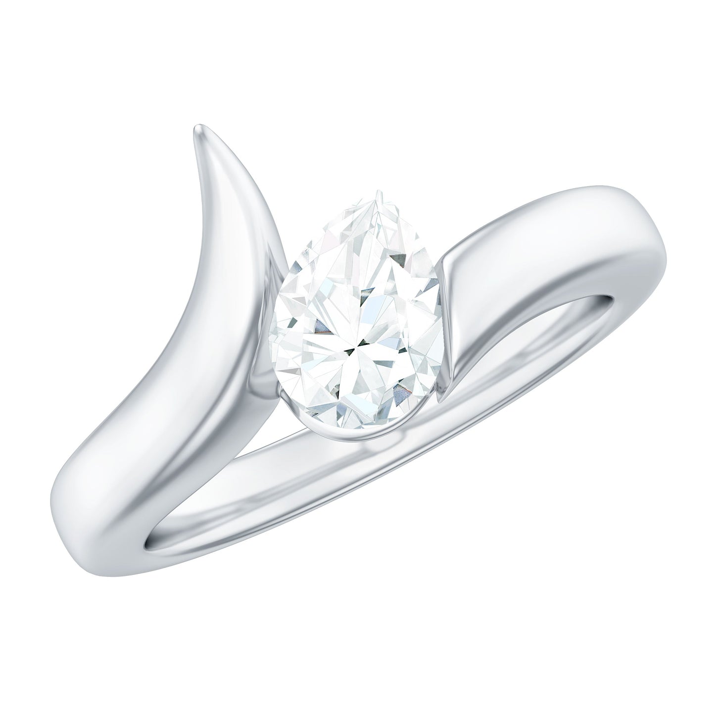 0.7 Carat Pear Cut Moissanite Solitaire Ring with Bypass Shank