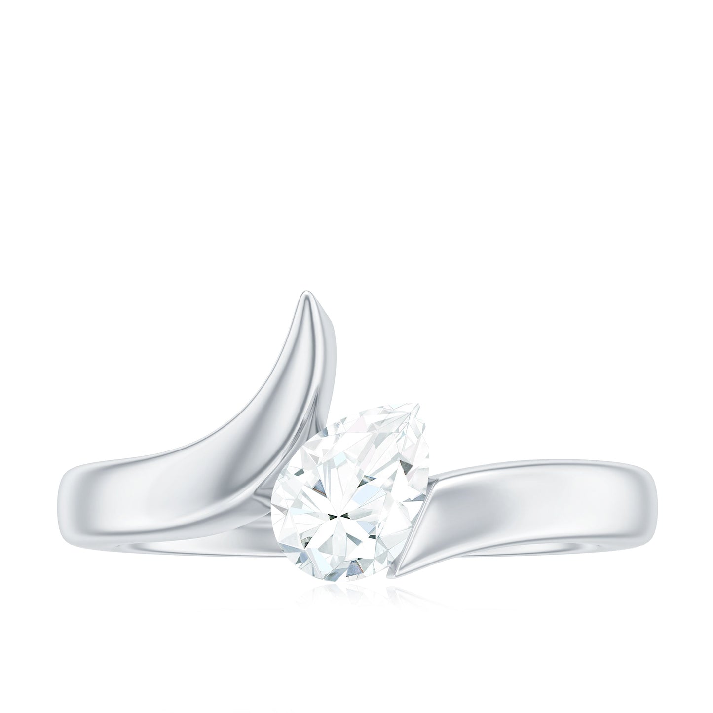0.7 Carat Pear Cut Moissanite Solitaire Ring with Bypass Shank