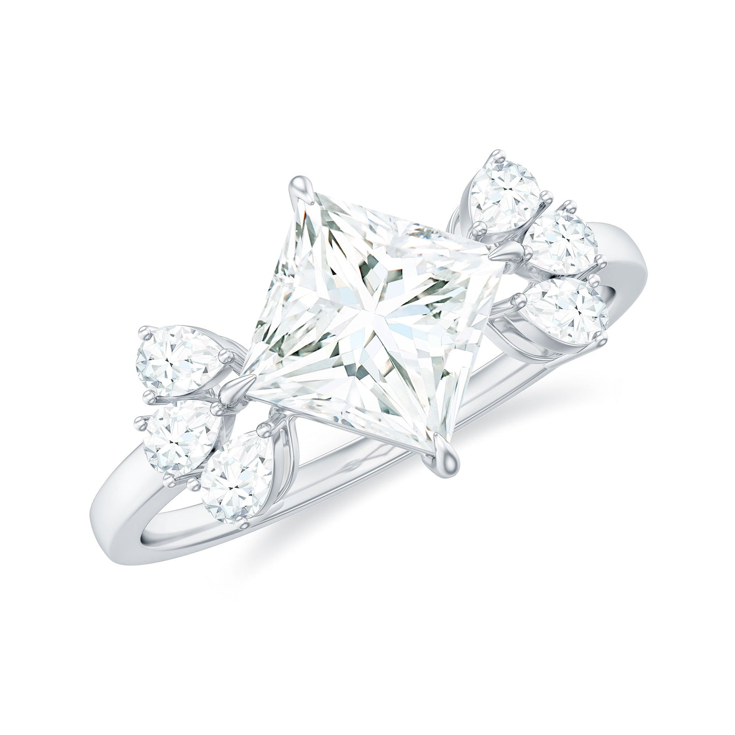 1.2 Carat Princess Cut Moissanite Cluster Engagement Ring