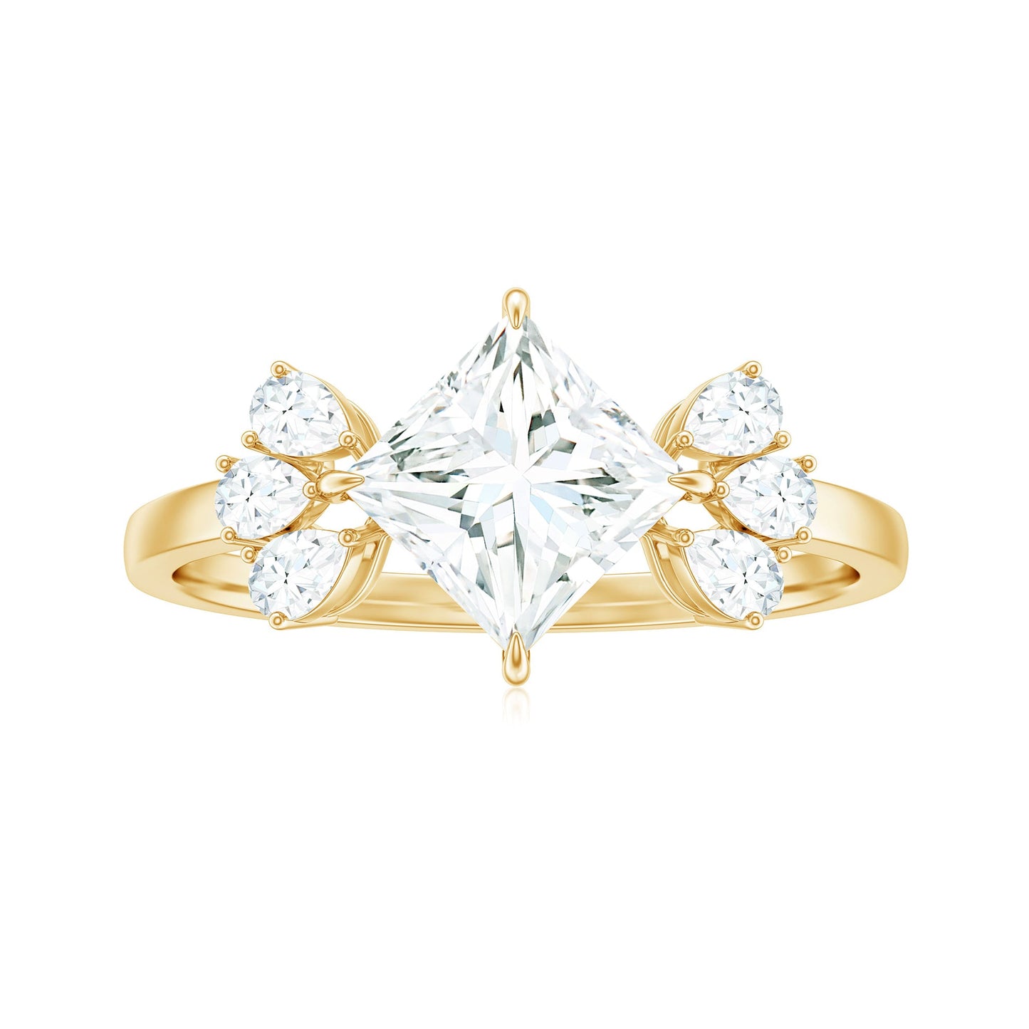1.2 Carat Princess Cut Moissanite Cluster Engagement Ring