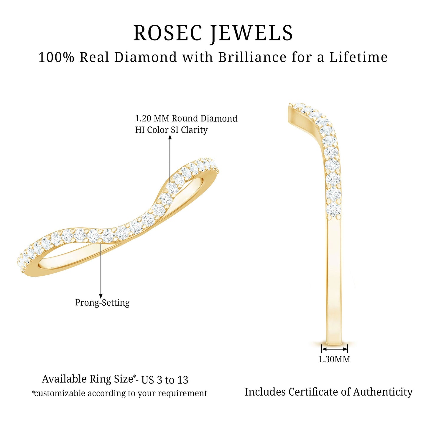 Natural Diamond Curved Enhancer Ring with Certificate