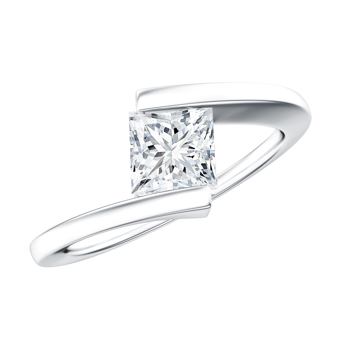 Classic Princess Cut Moissanite Solitaire Bypass Ring