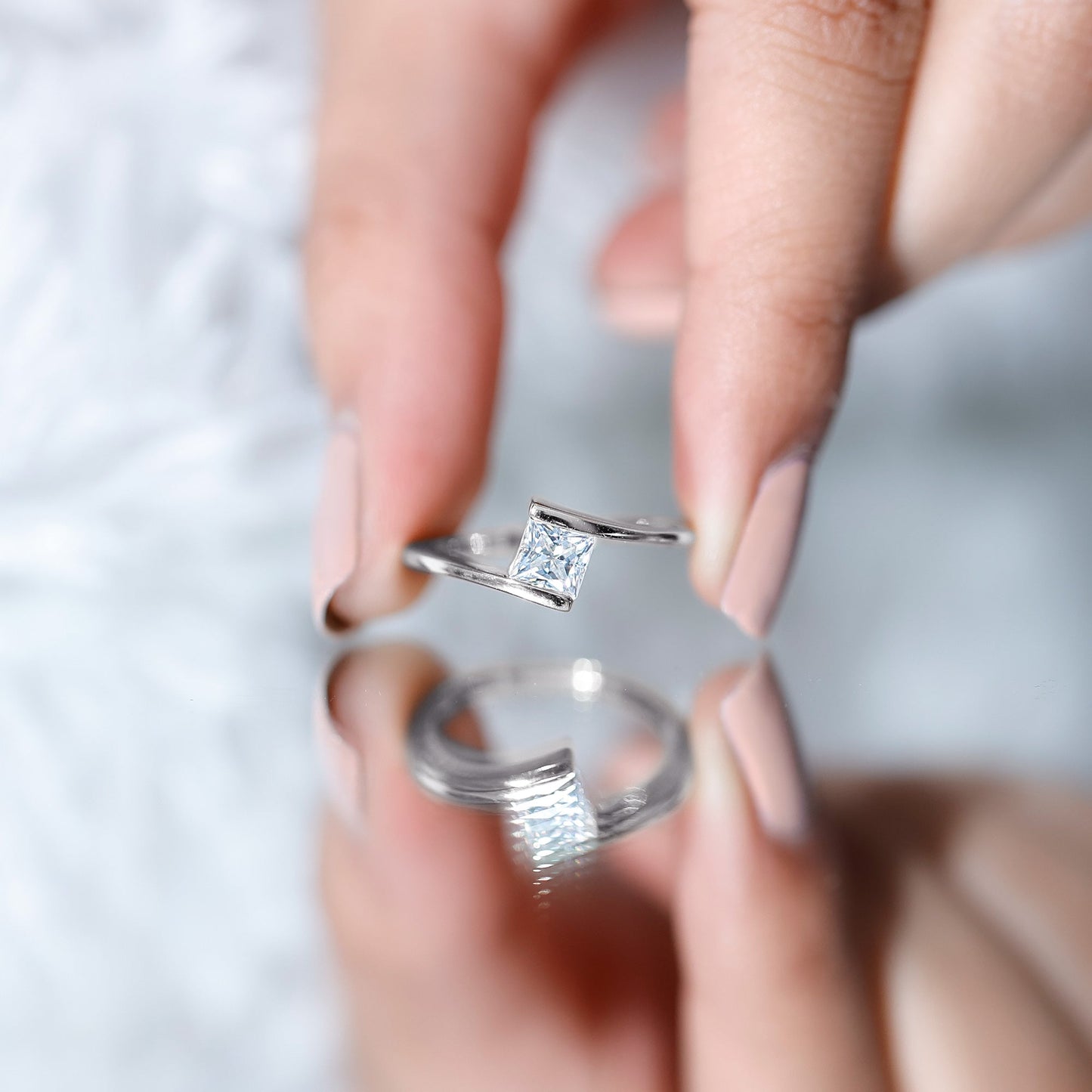 Classic Princess Cut Moissanite Solitaire Bypass Ring