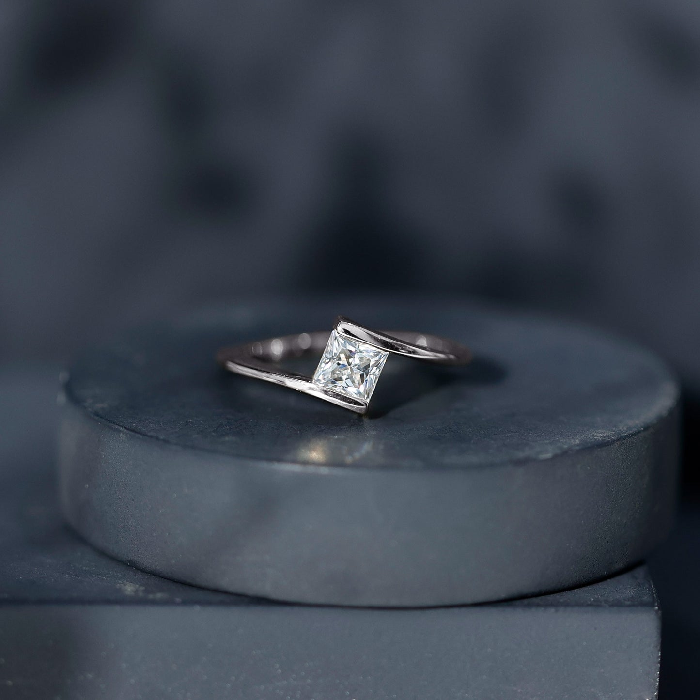 Classic Princess Cut Moissanite Solitaire Bypass Ring